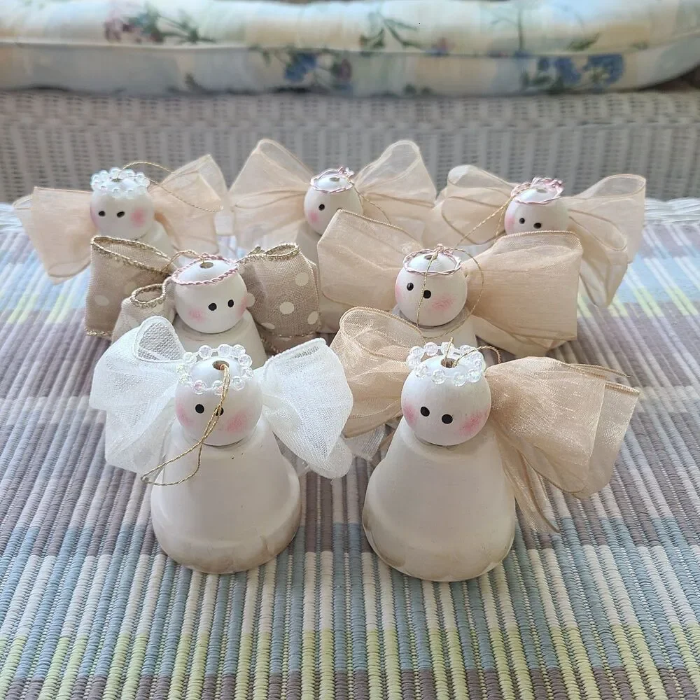 Vintage Handcrafted Mini Clay Pot Holiday Angel Ornaments - Set of 7 - Christmas